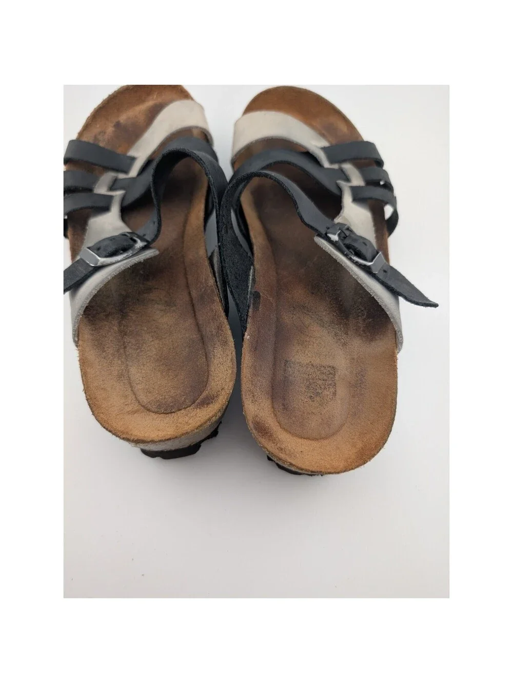 Sabatini Women's Size 6.5 Leather Sandals Blue White Cork Wedge Comfort